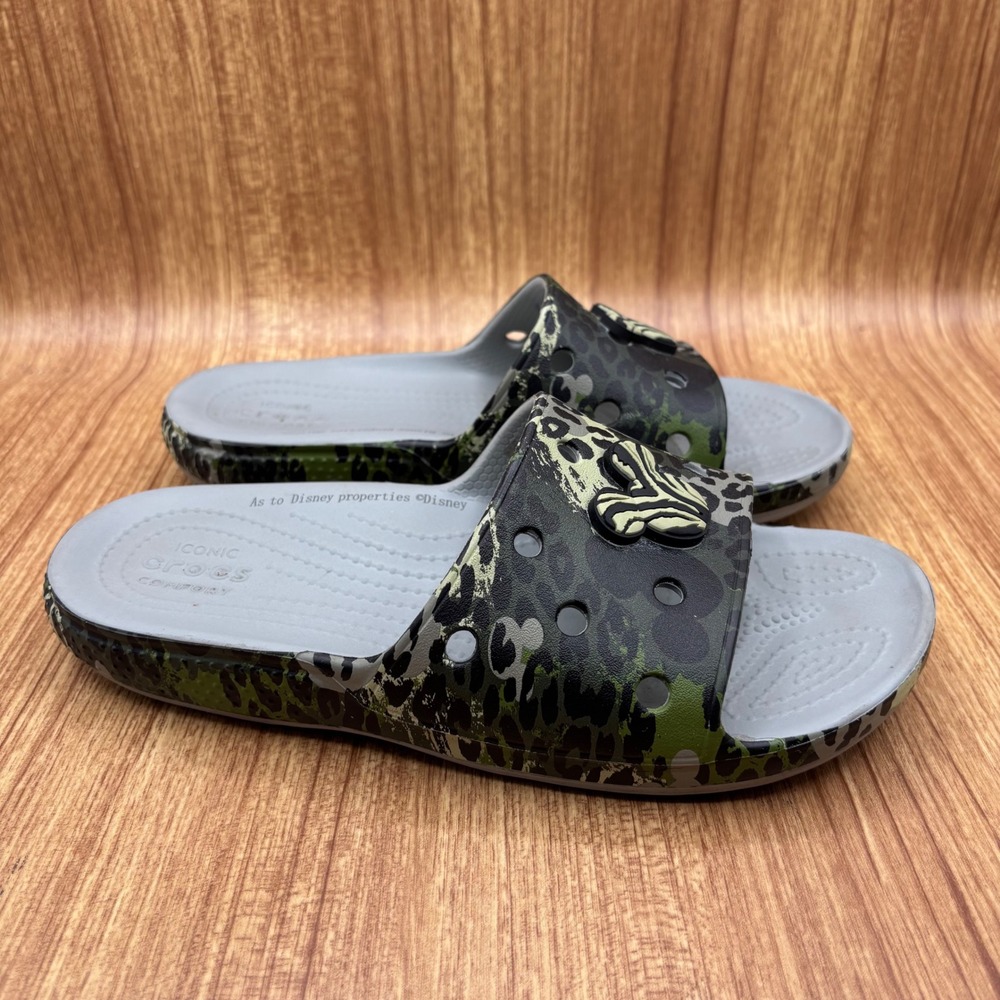 Crocs Disney Mickey Mouse‎ Slide Sandals Womens 6 Mens 4 Green Animal Print Camo